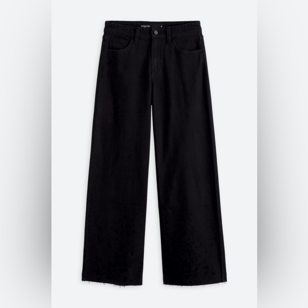 Indigo Six Scissor Cut Longer Length Slim Wide Jeans, Black